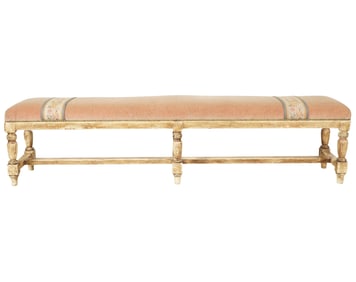 A Pink Mohair-Upholstered Bench