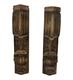 A Pair of Carved Wood Scrolled Corbels