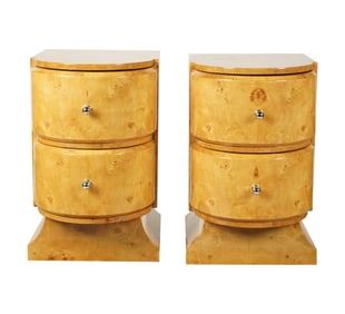 A Pair of Art Deco-Style Birdseye Maple Bedside Chests