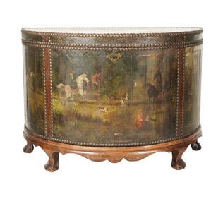 A Spanish Painted Leather Demilune Chest