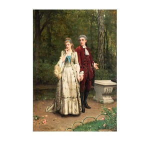 Auguste Serrure, 1825-1903, Man and Woman in Courtyard