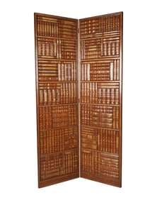A Leather-Clad Wood Faux Book Two-Panel Screen