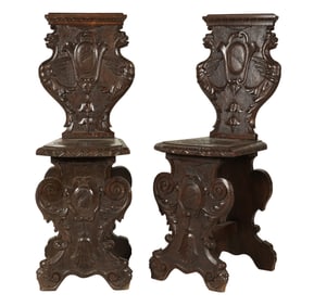 A Pair of Renaissance Revival Sgabello Hall Chairs