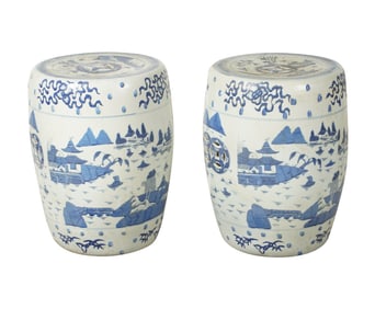 A Pair of Chinese Blue and White Porcelain Garden Seats
