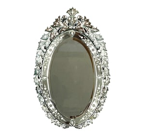 A Venetian-Style Oval Etched Glass Mirror