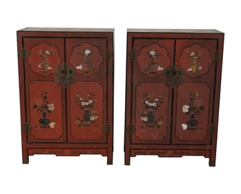 A Pair of Chinese Red-Lacquered Cabinets