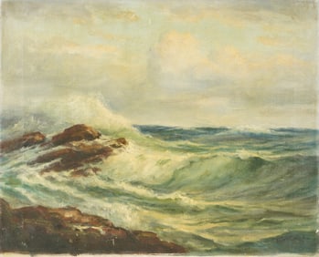 American School (20th Century): Crashing Waves Seascape