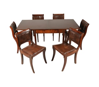 A Mahogany Games / Dining Table and Six Regency-Style Chairs