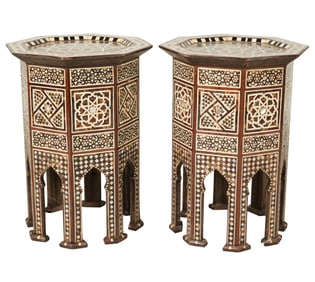 A Pair of Moorish-Style Mother of Pearl-Inlaid Taborets / Side Tables