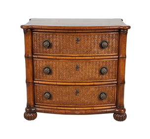 A Tommy Bahama Faux Bamboo and Woven Rattan Chest of Drawers