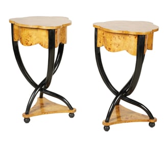 A Pair of Art Deco-Style Birch and Ebonized Side Tables