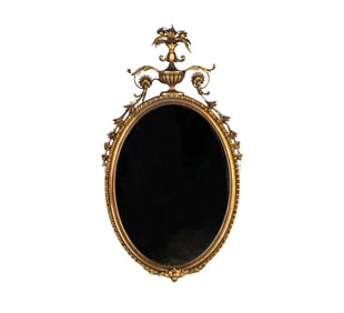 A Neoclassical-Style Giltwood Carved Oval Mirror