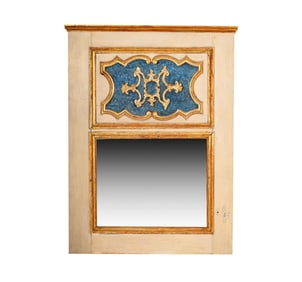 An Italian Gilt and Painted Wood Trumeau Mirror