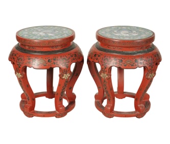 A Pair of Chinese Cloisonne-Inset Taborets