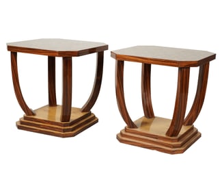 A Pair of Art Deco-Style Parquetry Octagonal Tables