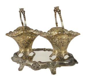 A Pair of Silverplate Baskets and a French Mirror Plateau