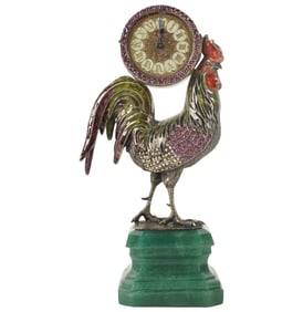 An Enameled Rooster Desk Clock
