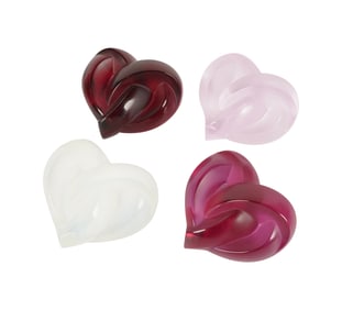 Four Lalique Glass Love Knot Crystal Hearts