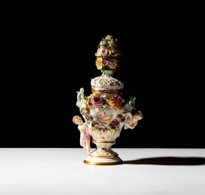 A Meissen Porcelain Figural Covered Urn