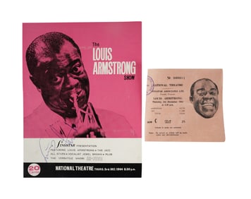A Louis Armstrong Signed Program Booklet with Show Ticket