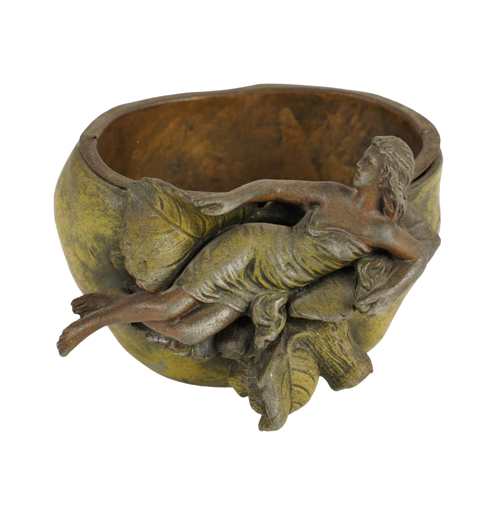 An Art Nouveau Figural Vase: patinated metal; signed "J. Garnier" 3 3/4 x 5 x 4 3/4 in. (9.5 x 12.7 x 12.1 cm.)