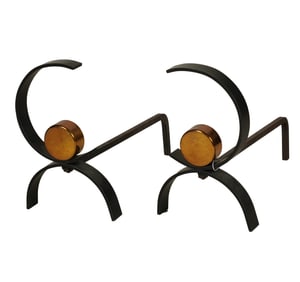 A Pair of Contemporary Iron and Copper Andirons