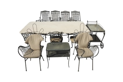 A Group of Assorted Painted Metal Outdoor Patio Furniture
