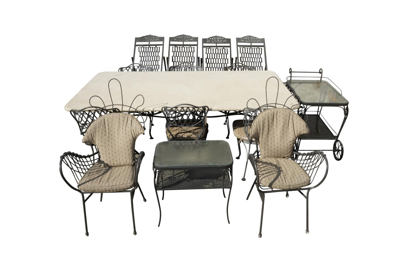 A Group of Assorted Painted Metal Outdoor Patio Furniture (1 of 16)