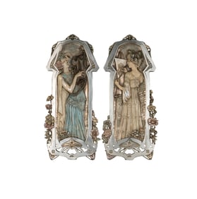 Two Jugendstil Cast Metal Art Nouveau Figural Plaques