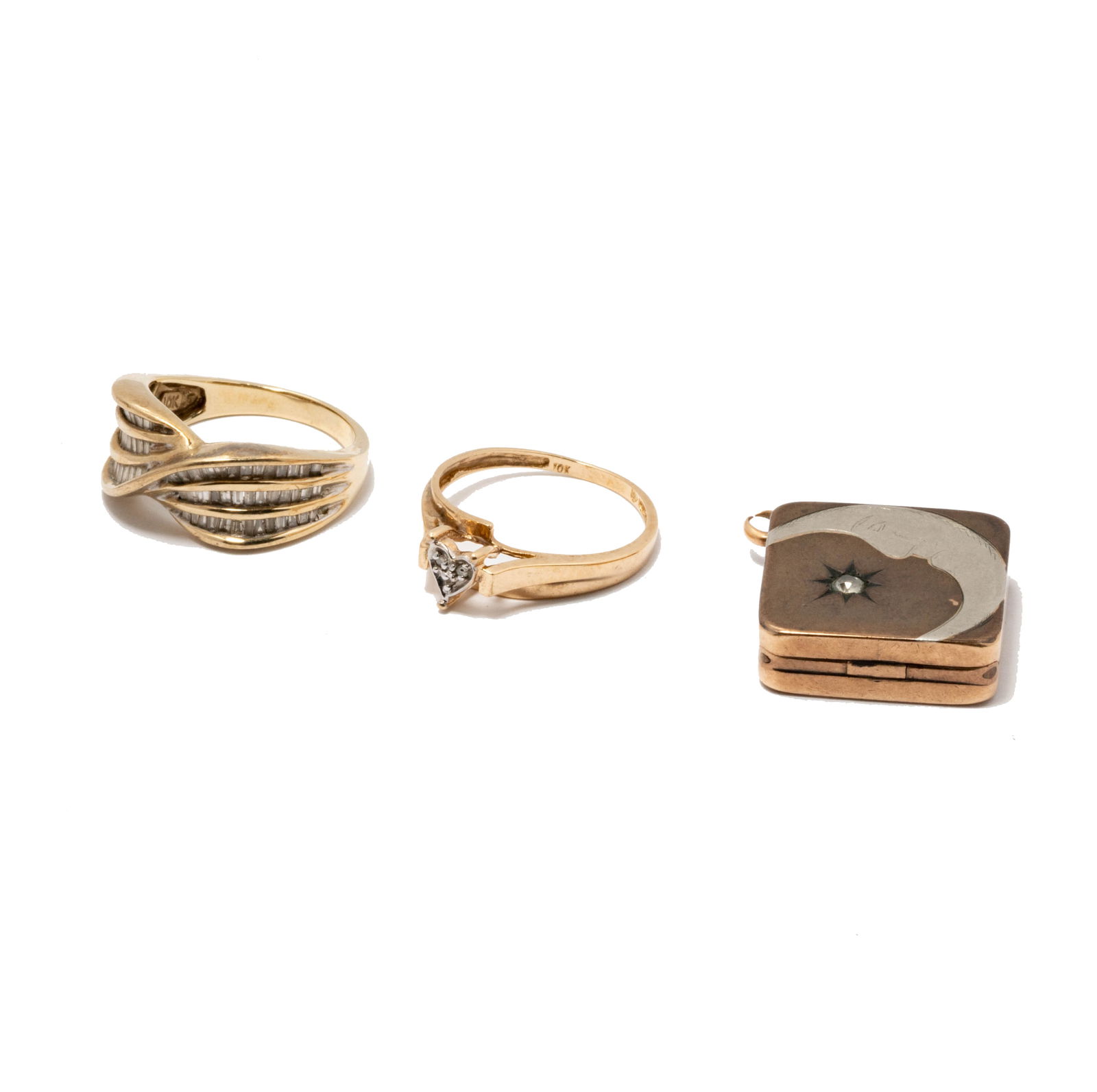 Yellow Gold and Diamond Rings With One Pendant