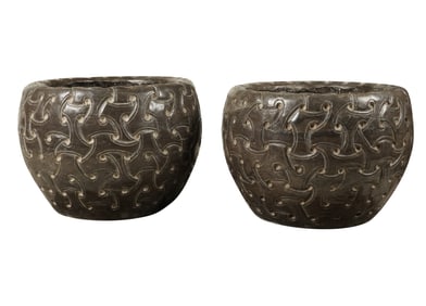 A Pair of Carved Stone Planters