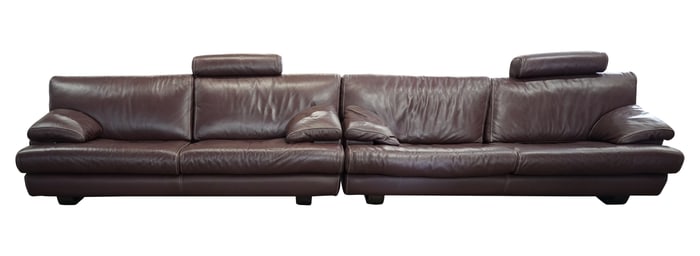 A Pair of Roche Bobois Brown Leather Sofas