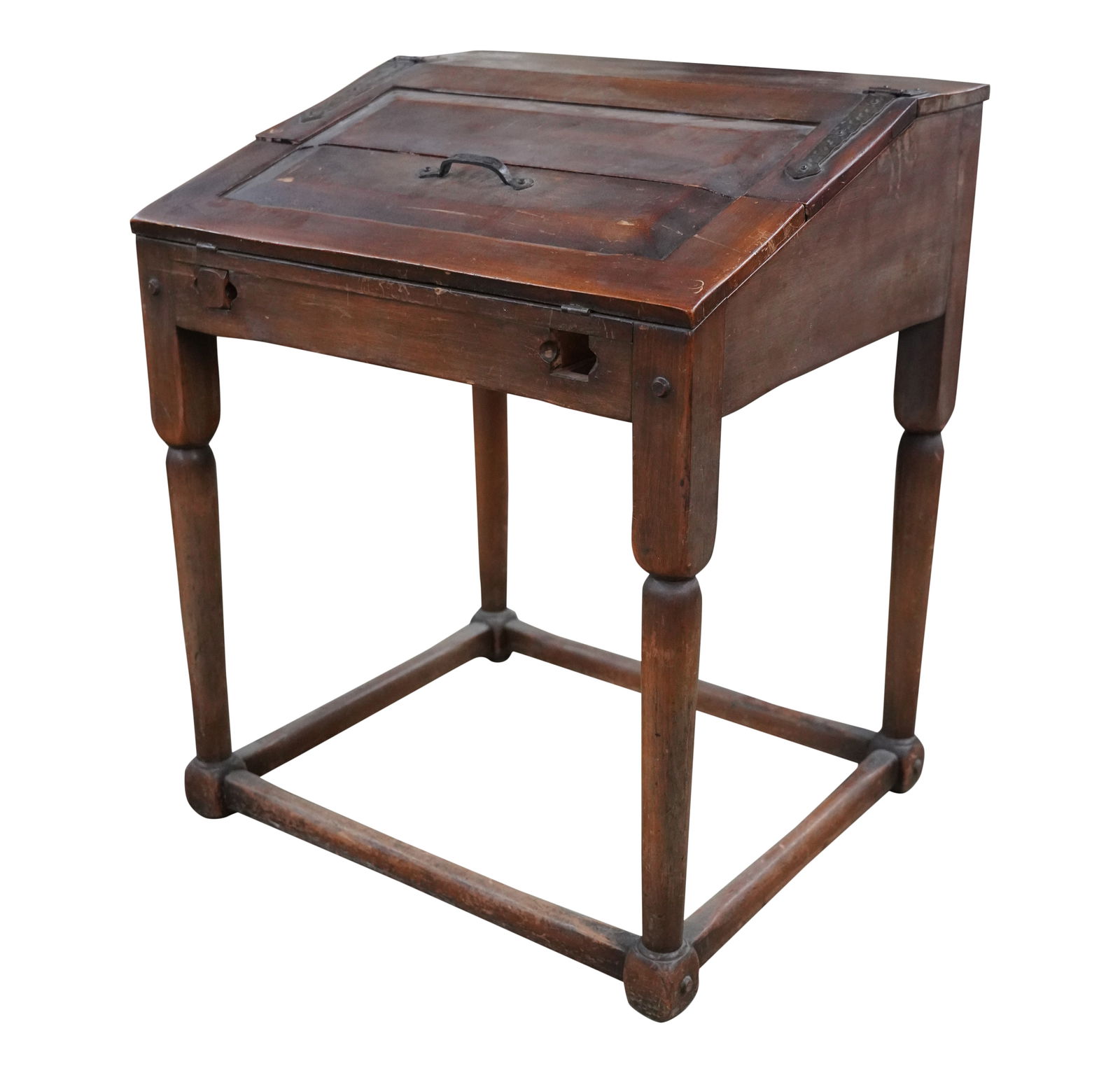 A Monterey-Style Writing Desk: with copper mounts and hinged slant top 37 x 30 x 26 in. (94 x 76.2 x 66 cm.) Notes: This item does not qualify for in-house shipping. Please see our preferred shippers' list for quotes or arrange for