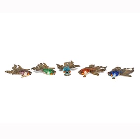 Five Gilt-Washed Silver and Enamel Fish Pendants