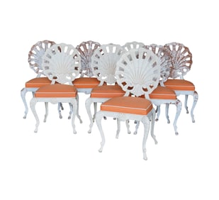 A Set of Eight Painted Metal Shells-Form Patio Chairs
