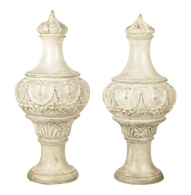 A Pair of Large Baroque-Style Carved Wood Finials