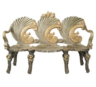 A Painted Carved Wood Grotto Settee