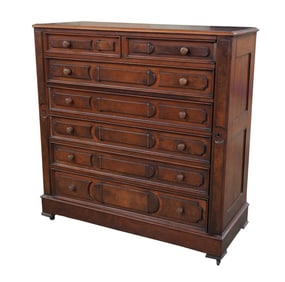 A Victorian Mahogany and Walnut Tall Chest of Drawers