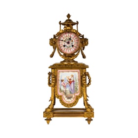A French Porcelain-Inset Mantel Clock