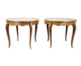 A Pair of Louis XV-Style Marble-Top Center Tables