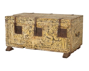 An Exceptional Italian Gothic Painted Wood Trunk