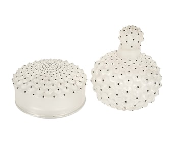 A Lalique Cactus Glass Powder Box and Perfume Bottle
