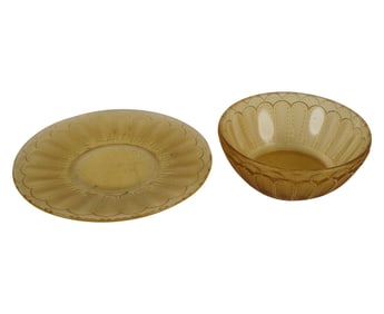 A Rene Lalique Jaffa Amber Glass Bowl and Plate No.5