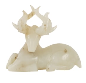 A Chinese Carved White Jade Stag Figure