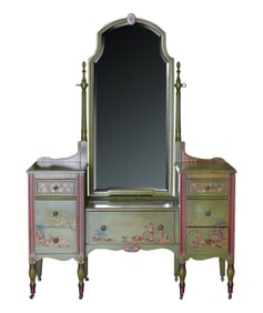 A Chinoiserie Painted Mirror-Back Vanity Table