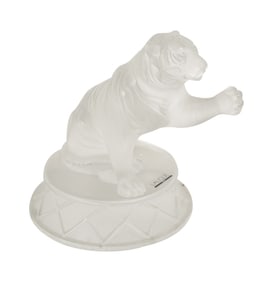 A Lalique Frosted Glass Tiger Figure