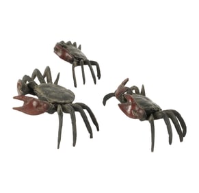 Three Japanese Bronze Crab Figures