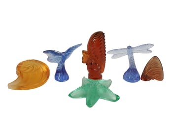 A Group of Lalique Colored Glass Animal Figures