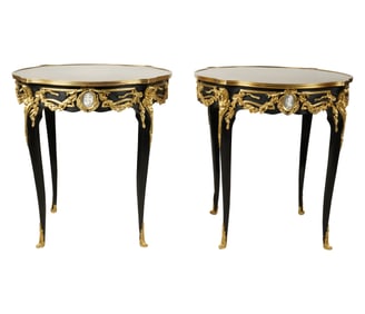 A Pair of Louis XV-Style Marquetry Gueridons