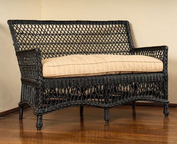 A Vintage Painted Wicker Settee